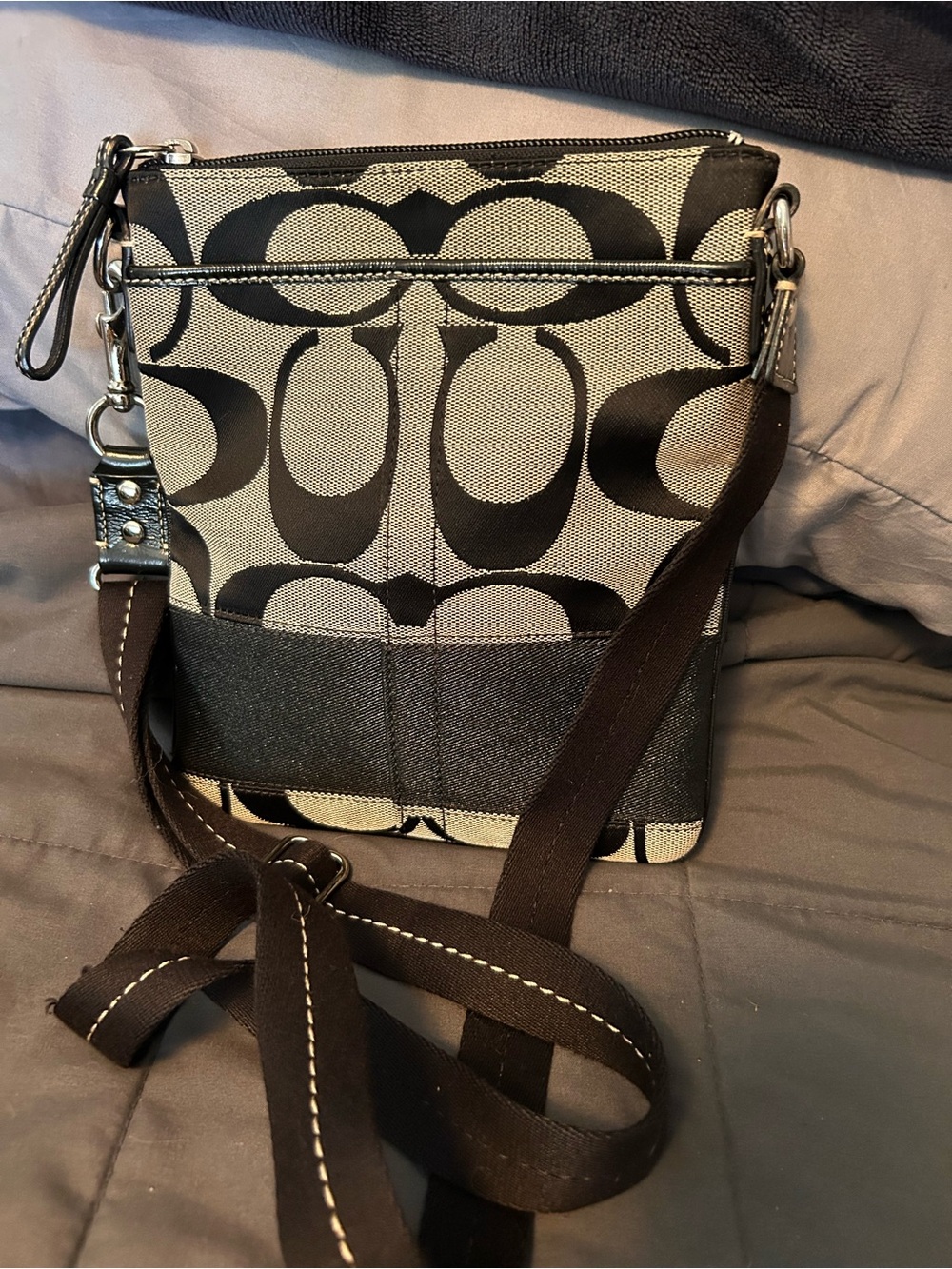 Coach Canvas Signature Crossbody in Black and Tan